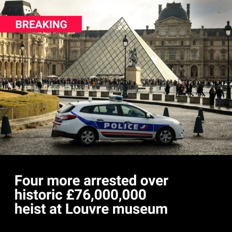 Four more arrested over historic £76,000,000 heist at Louvre museum in Paris