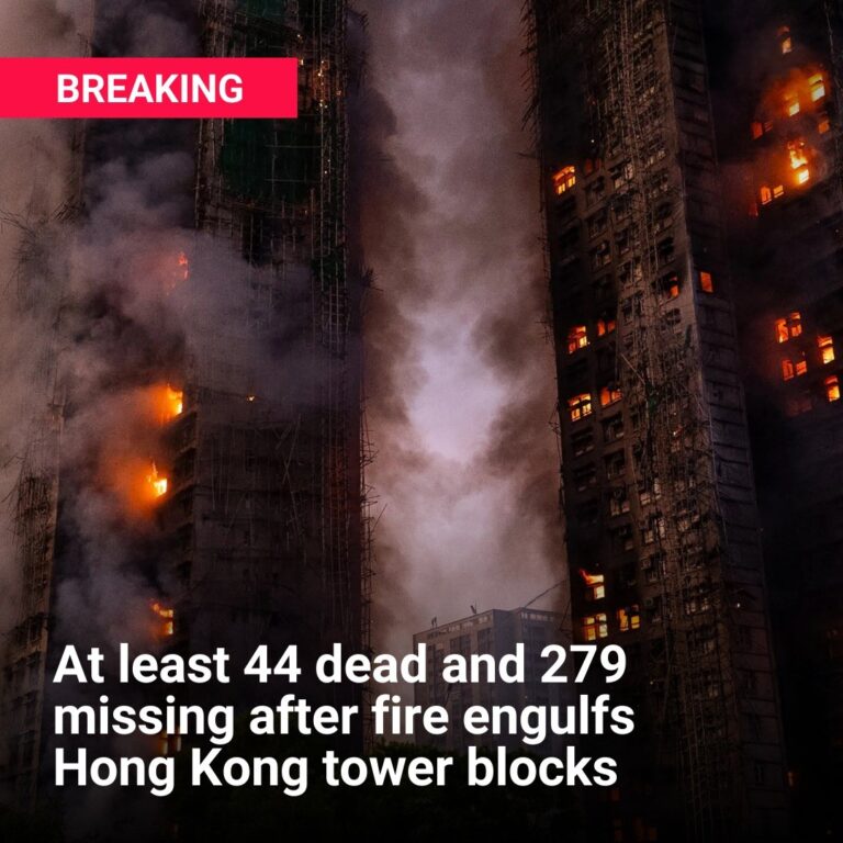 Hundreds feared dead after fire tears through tower blocks in Hong Kong