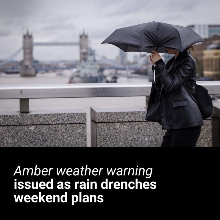 Amber weather warning issued as rain drenches weekend plans