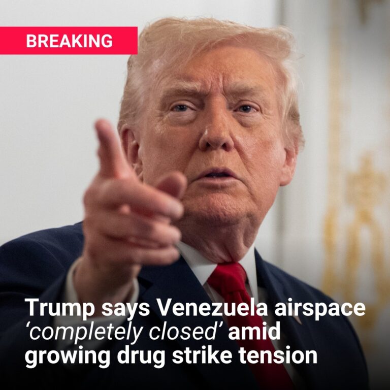 Trump says Venezuela airspace ‘completely closed’ amid growing drug strike tension