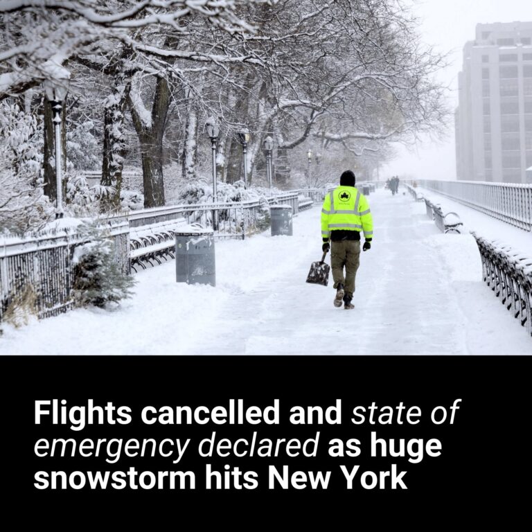 Flights cancelled and state of emergency declared as huge snowstorm hits New York