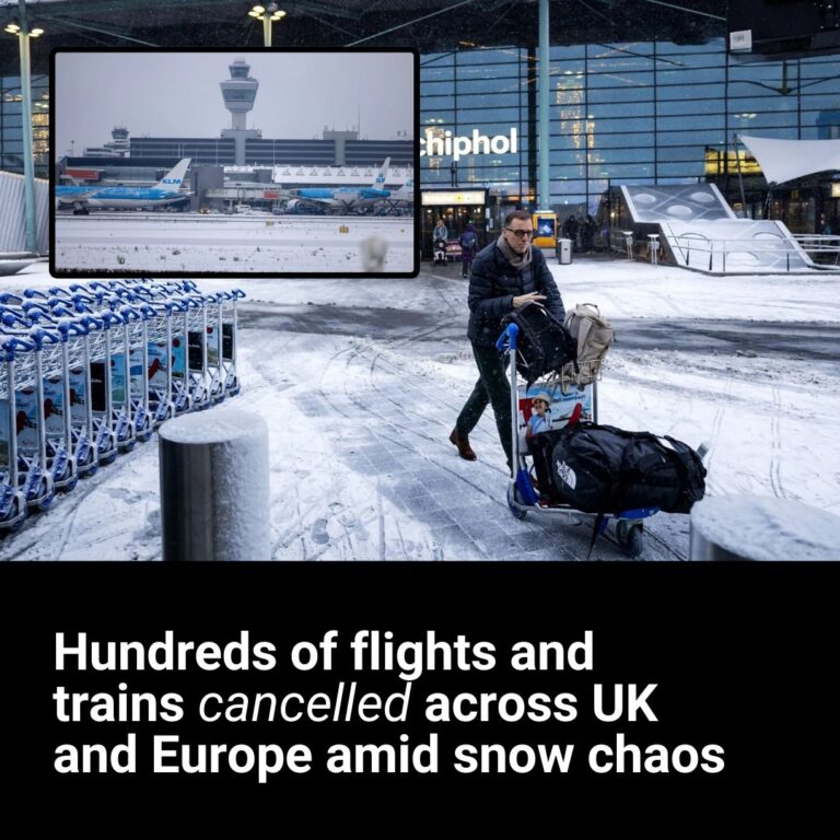 Hundreds of flights and trains cancelled across UK and Europe amid snow chaos