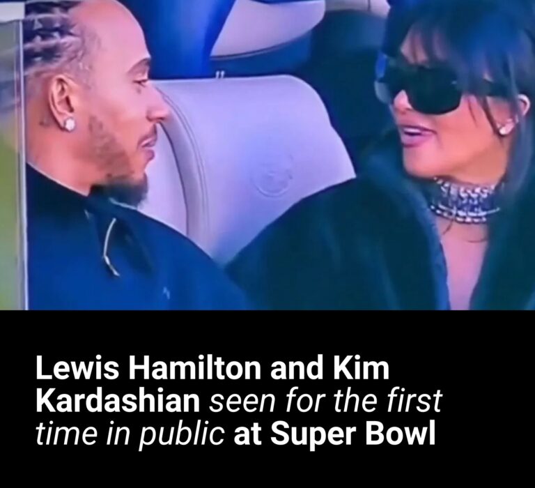 Lewis Hamilton and Kim Kardashian have the look of love in surprise first appearance at Super Bowl