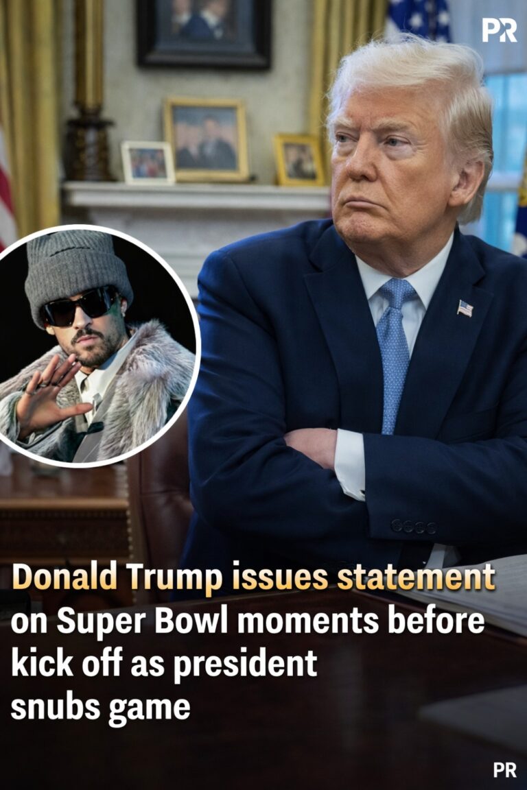 Moments before kickoff, Trump issued a statement celebrating the Super Bowl as a uniquely American tradition, wishing both teams well and highlighting the event’s unity and spirit. His message emphasized respect for the sport and the dedication of players and fans nationwide.